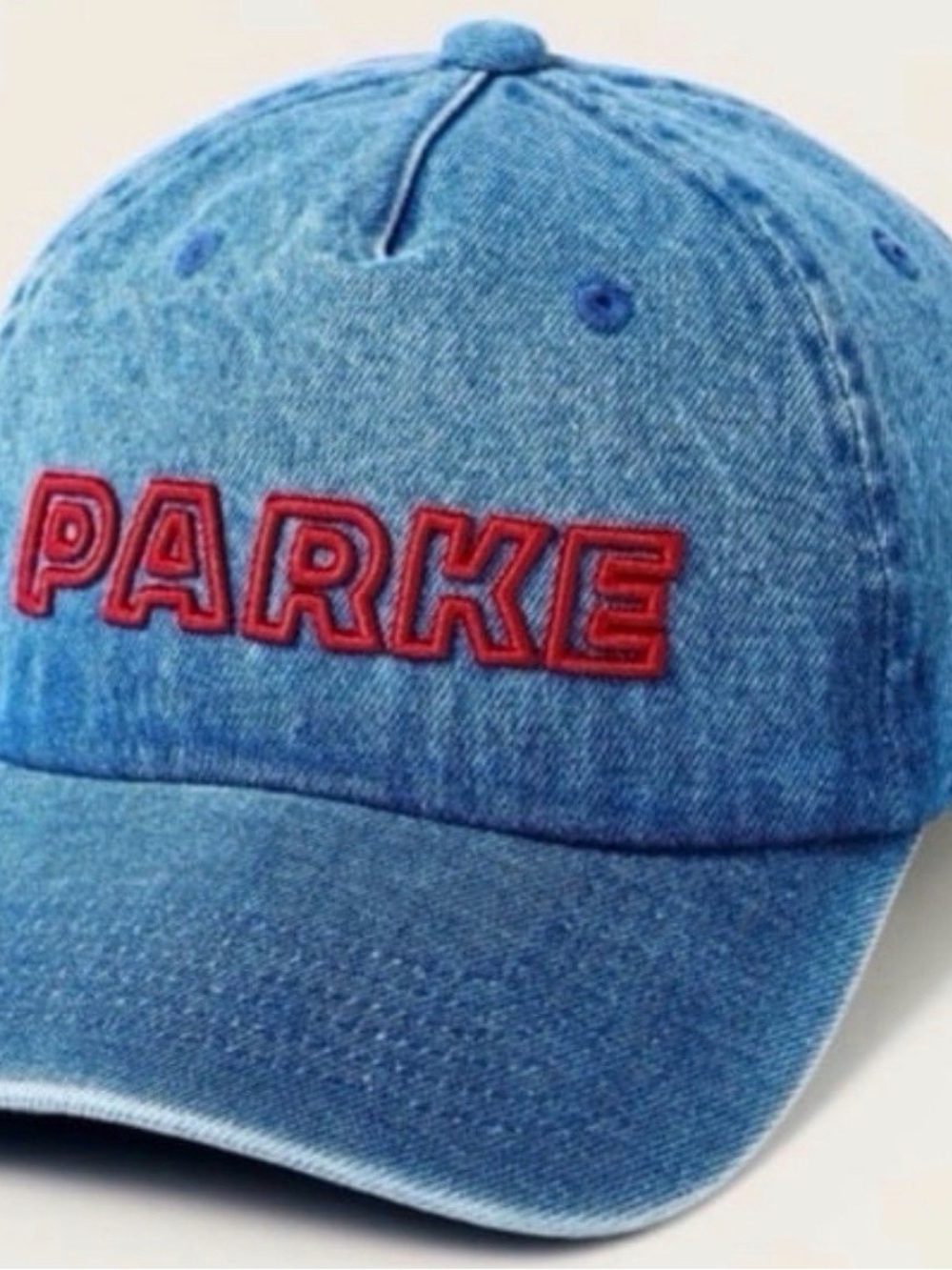 PARKER Denim Blue Baseball Cap with Red Embroidered Logo